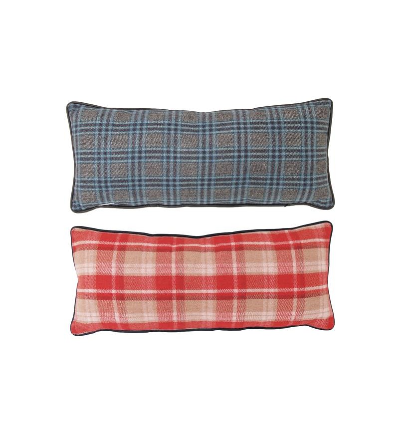 Poduszka podłużna w czerwono-niebieską kratę 25x64cm HK Living