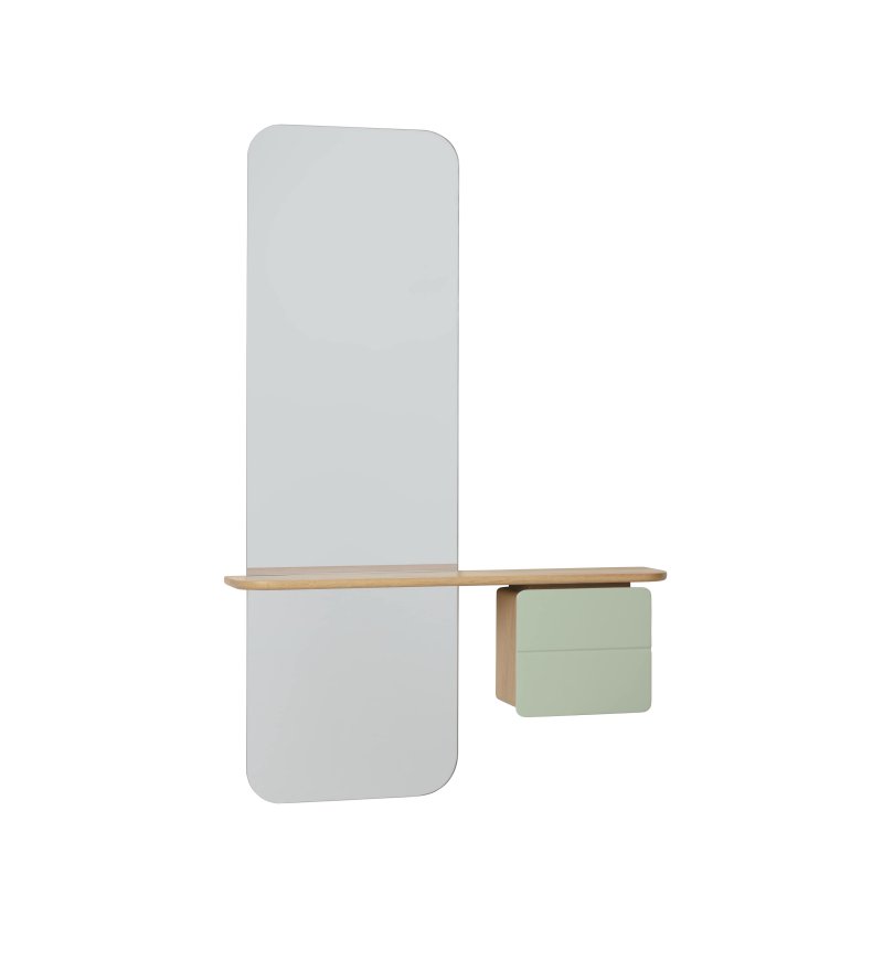 Lustro z szafką i p&oacute;łką One More Look Oak nuance olive UMAGE - naturalny dąb / bladozielony