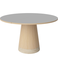 St&oacute;ł Piro Bolia - &Oslash;125 cm, jasnoszary laminat Fenix/ bielony dąb olejowany / marmurowa podstawa