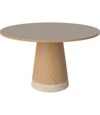 St&oacute;ł Piro Bolia - &Oslash;125 cm, brązowoszary laminat Fenix/ olejowany dąb / marmurowa podstawa