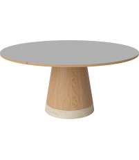 St&oacute;ł Piro Bolia - &Oslash;160 cm, jasnoszary laminat Fenix/ olejowany dąb / marmurowa podstawa