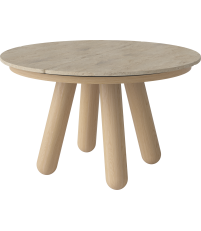 St&oacute;ł Balance Bolia - &Oslash;125 cm, bielony dąb olejowany / marmur Sand Travertine