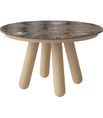 St&oacute;ł Balance Bolia - &Oslash;125 cm, bielony dąb olejowany / brązowy marmur