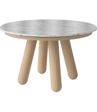 St&oacute;ł Balance Bolia - &Oslash;125 cm, bielony dąb olejowany / szaro- biały marmur