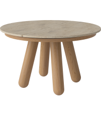 St&oacute;ł Balance Bolia - &Oslash;125 cm, olejowany dąb/ marmur Sand Travertine