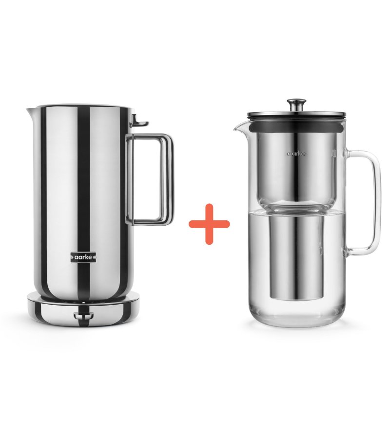 Zestaw: Czajnik elektryczny Kettle Aarke - 1,2L, stalowy + Dzbanek filtrujący Purifier Aarke - 1,18L, stalowy