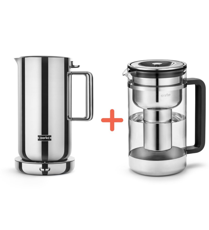 Zestaw: Czajnik elektryczny Kettle Aarke - 1,2L, stalowy + Dzbanek filtrujący Purifier Large Aarke - 1,66L, stalowy