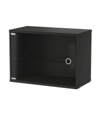 Szafka modułowa ze szklanymi drzwiami String Furniture- system String®, rozm. 58/42/30, jesion bejcowany na czarno