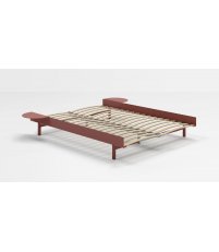 Ł&oacute;żko Moebe - pudrowy r&oacute;ż, szer. 140 cm, ze stelażem i dwoma stolikami nocnymi