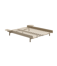 Łóżko Moebe - piaskowa stal, szer. 140 cm, ze stelażem i dwoma stolikami nocnymi