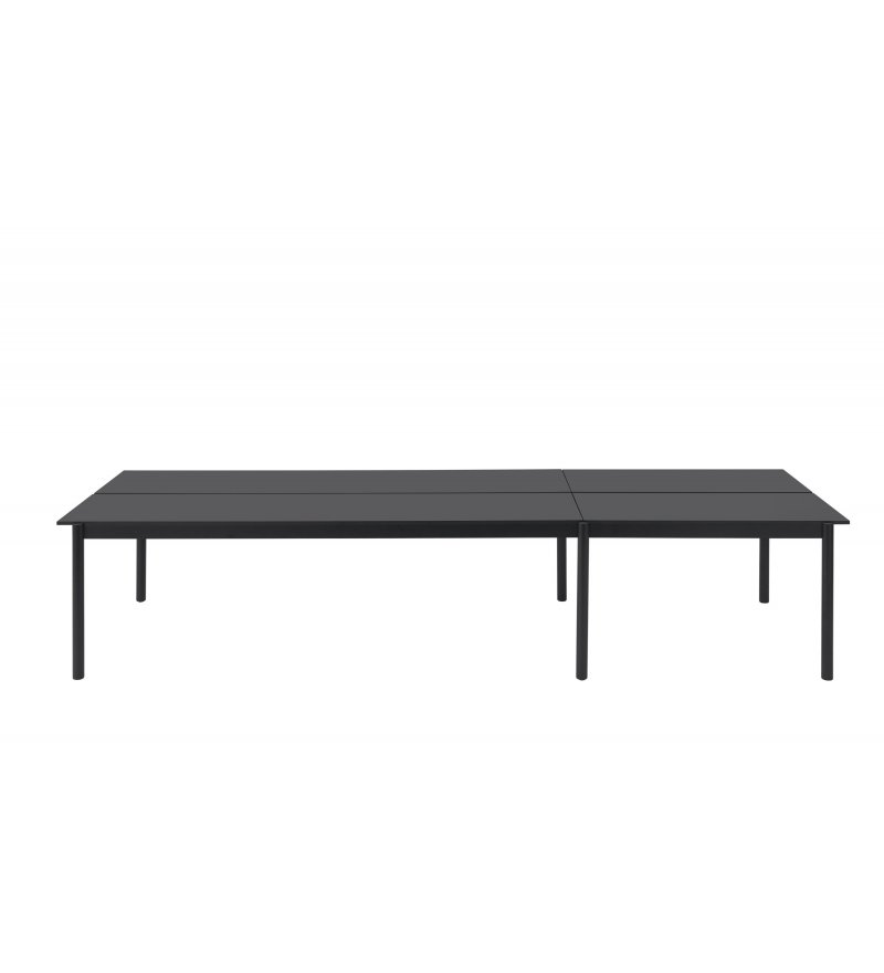St&oacute;ł biurowy Linear System Table Muuto - 110cm x 360cm, konfiguracja 1, czarny blat z nanolaminatu/ABS, czarna podstawa
