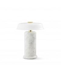Lampa bezprzewodowa Trip NO.2 Design By Us - biały marmur z mlecznym lśniącym kloszem, na zewnątrz