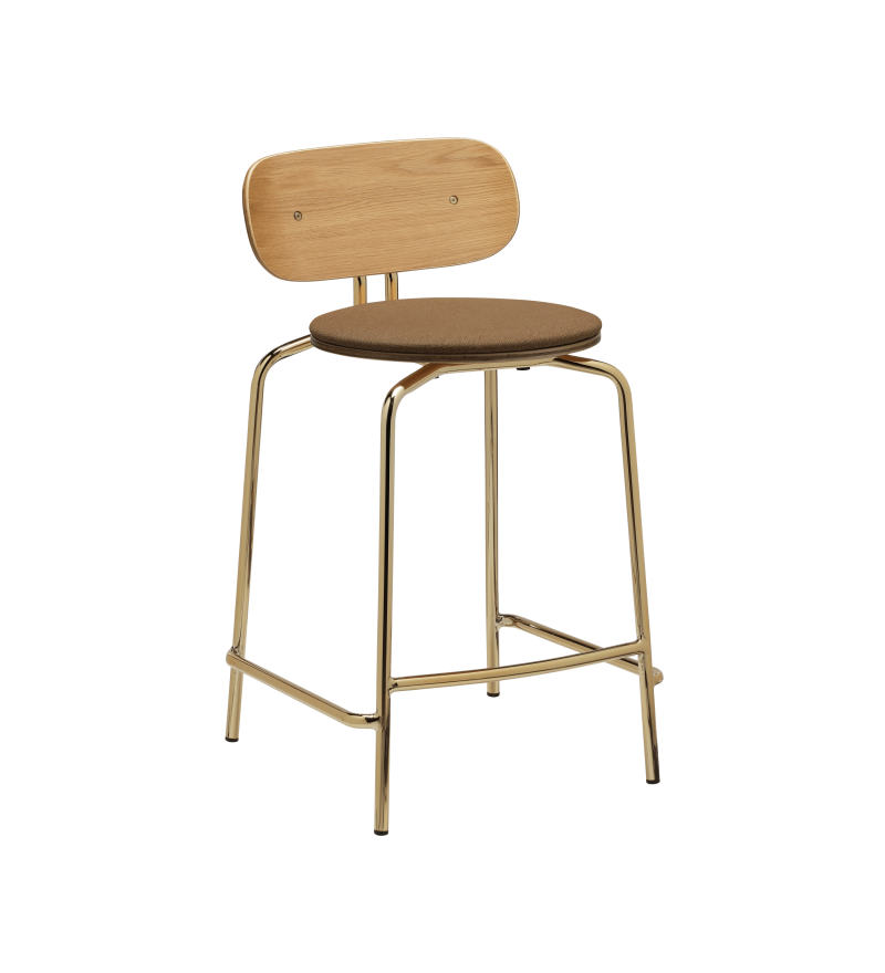 Hoker tapicerowany Curious Counter stool UMAGE - 65 cm, sugar brown, złote nogi