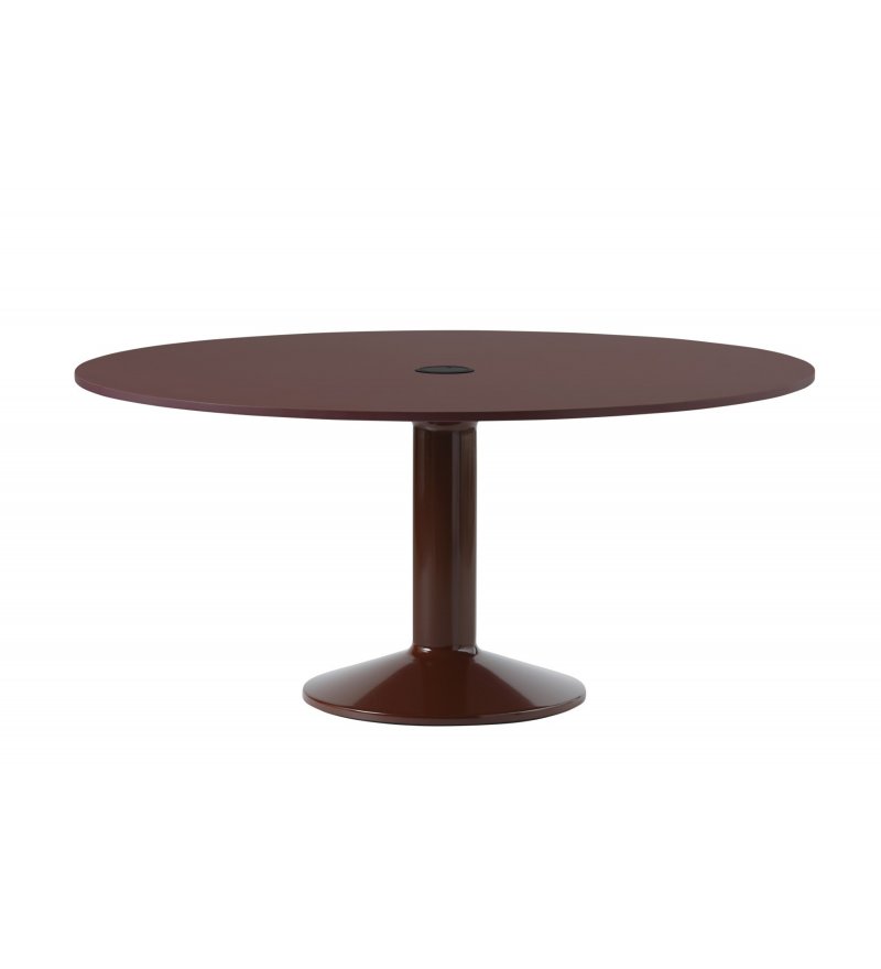 St&oacute;ł Midst MUUTO - &Oslash;160 cm, ciemnoczerwone linoleum i podstawa, z otworem na gniazdo zasilania Pandora