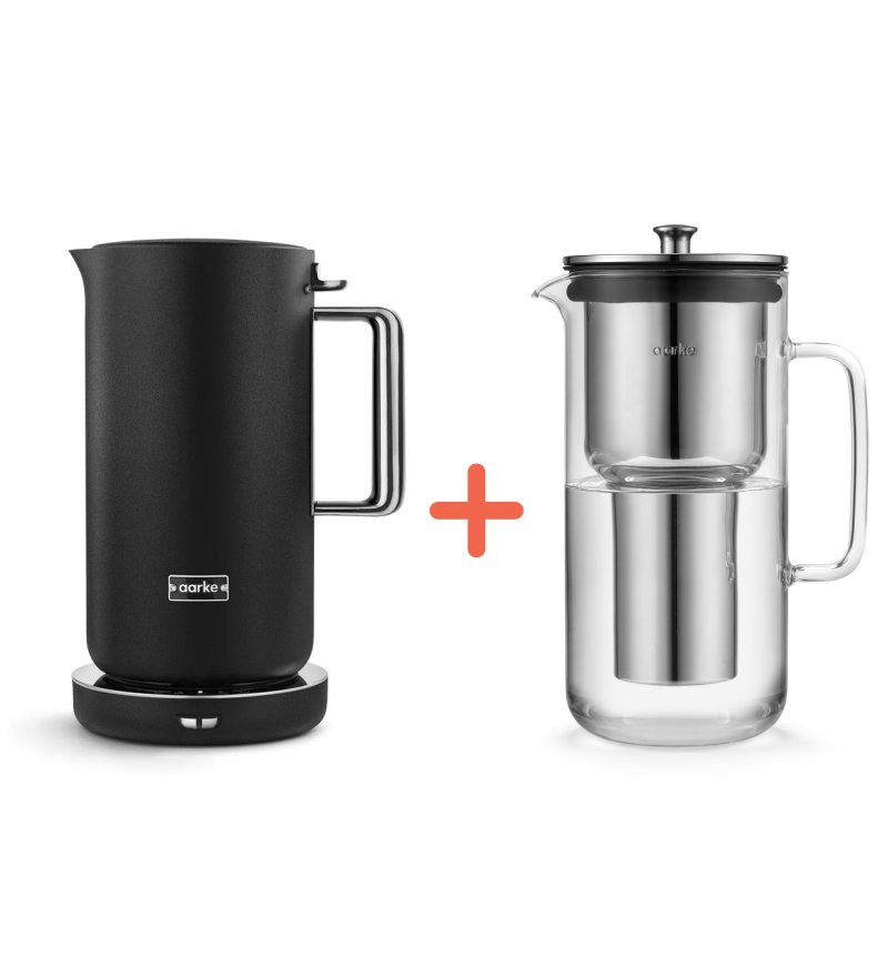 Zestaw: Czajnik elektryczny Kettle black Aarke - 1,2L, czarny + Dzbanek filtrujący Purifier Aarke - 1,18L, stalowy