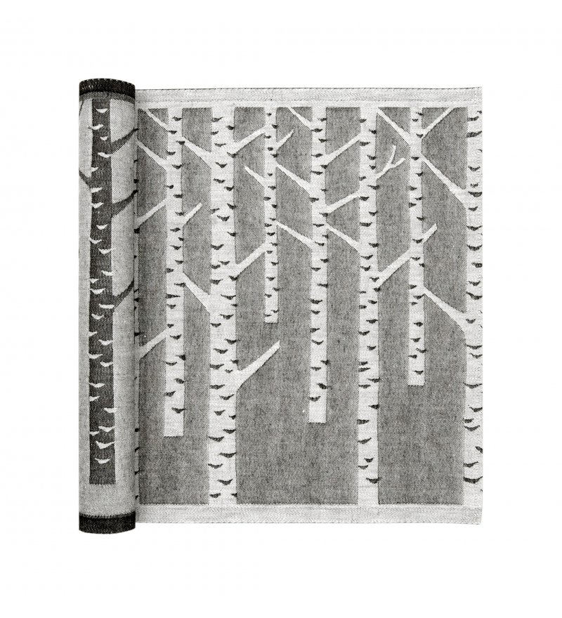 Lniana mata do sauny KOIVU Lapuan Kankurit -  46 x 150 cm, biało-czarny