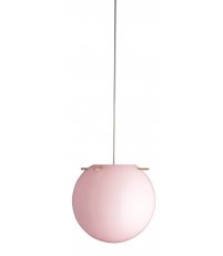 Lampa wisząca Koi &Oslash;19 cm Frandsen - r&oacute;żowe szkło, miedziany dekor