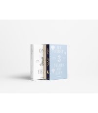 Zestaw książek fotograficznych MY FIRST 3 years Printworks - 40 kartek/ błękitne pudełko - okładka biała / beżowa / granatowa