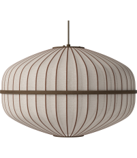 Lampa wisząca Luc&eacute;n Bolia &Oslash;60 x H39 cm - elipsa, piaskowa tkanina, olejowany ciemny dąb
