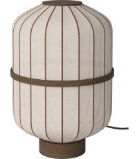 Lampa stołowa Luc&eacute;n Bolia - &Oslash;28 x H42 cm, cylinder, piaskowa tkanina, olejowany ciemny dąb