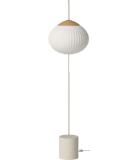 Lampa podłogowa Acorn Bolia - kremowa z tkaniną ivory i detalem z olejowanej dębiny