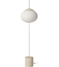 Lampa podłogowa Acorn Bolia - kremowa z tkaniną ivory i podst. z piaskowego trawertynu