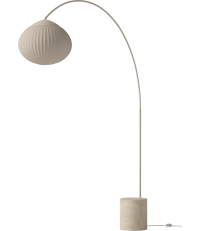 Lampa podłogowa Acorn Bolia - kremowa z piaskową tkaniną i podst. z piaskowego trawertynu