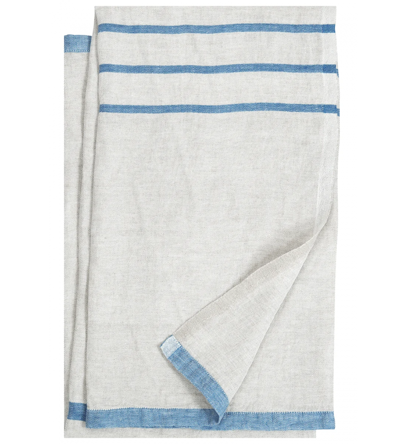 Lniany ręcznik kąpielowy USVA Lapuan Kankurit -  95 x 180 cm, lniano-niebieski