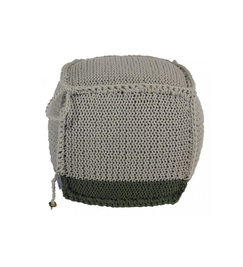 Puf pleciony beżowo-oliwkowy Motarnia - kostka 45 cm