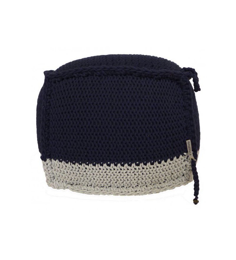 Puf pleciony granatowo-szary Motarnia - kostka 47 cm