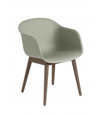 Fotel na drewnianej podstawie Fiber Armchair Wood Base Muuto - bladozielony/ nogi ciemnobrązowe