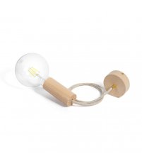 Lampa wisząca Loft Eco Line B drewniana - kabel w beżowym oplocie z mosiężną blokadą