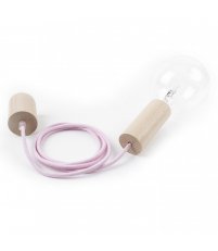 Lampa wisząca Loft Eco Line B drewniana - kabel w różowym oplocie