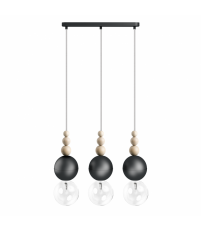 Lampa Loft Bala 3L Kolorowe Kable - czarna strukturalna, kabel w oplocie srebrzysta skała