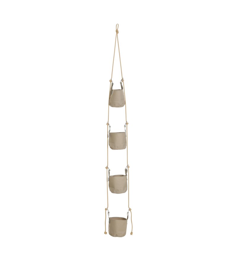 Doniczki Vertical Flowerpots TRIMM- zestaw 4 beżowych sakw z podstawkami, na zewnątrz