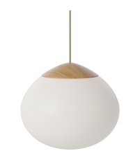Lampa wisząca Acorn Bolia - Ø32 cm, białe szkło/ olejowany dąb