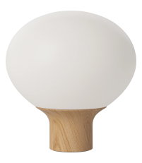 Lampa stołowa Acorn Bolia - Ø41 cm, białe szkło/ olejowany dąb