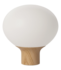 Lampa stołowa Acorn Bolia - Ø32 cm, białe szkło/ olejowany dąb