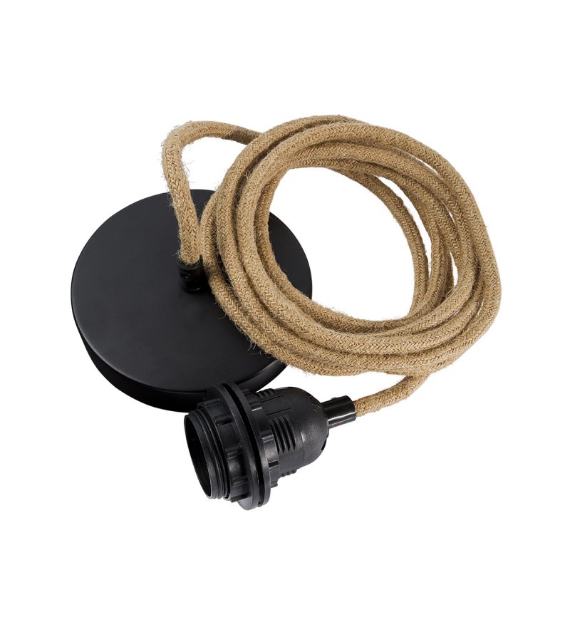 Zawieszenie do abażur&oacute;w Bazar Bizar- 1-punktowe, naturalny oplot, czarna oprawka i podsufitka